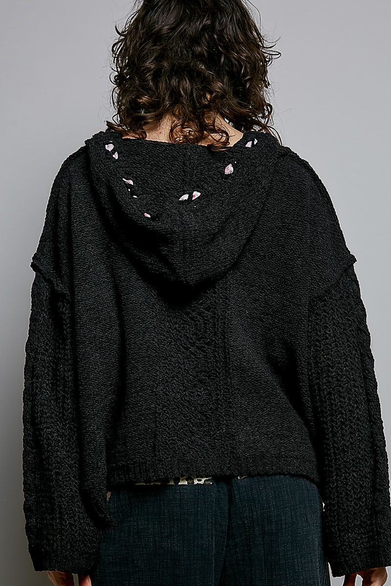 Soft Spot V-Neck Hooded Chenille Sweater