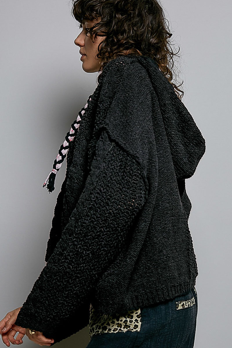 Soft Spot V-Neck Hooded Chenille Sweater