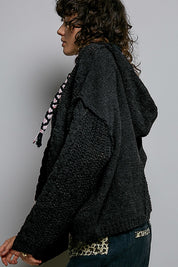 Soft Spot V-Neck Hooded Chenille Sweater