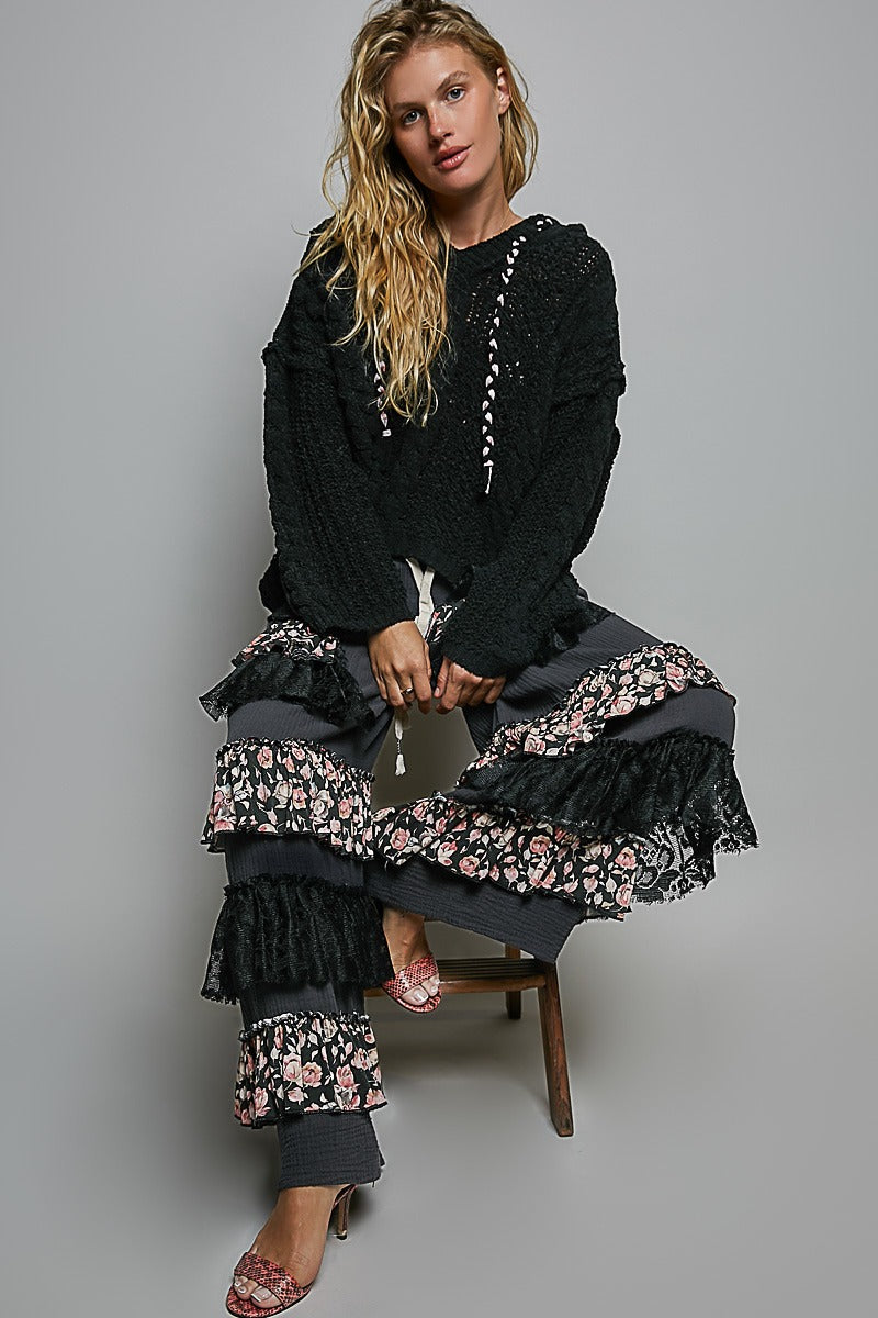 Soft Spot V-Neck Hooded Chenille Sweater