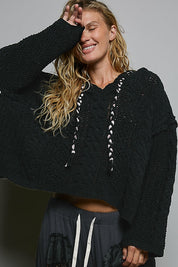 Soft Spot V-Neck Hooded Chenille Sweater
