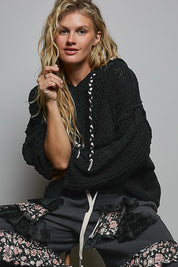 Soft Spot V-Neck Hooded Chenille Sweater