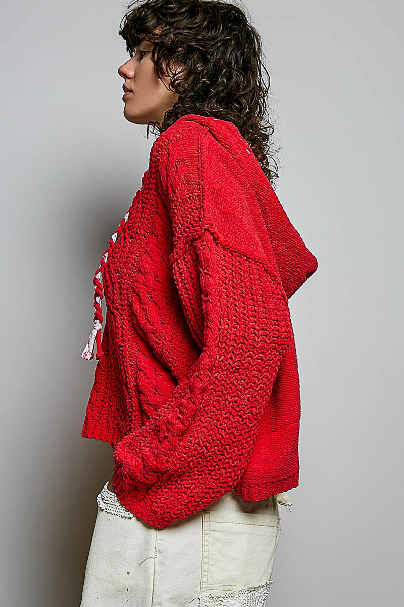 Soft Spot V-Neck Hooded Chenille Sweater