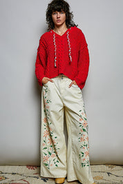 Soft Spot V-Neck Hooded Chenille Sweater