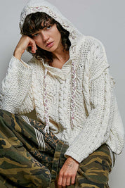 Soft Spot V-Neck Hooded Chenille Sweater