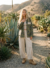 Stevie Washed Camo Shacket With Lace Trim