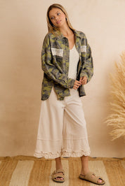 Stevie Washed Camo Shacket With Lace Trim