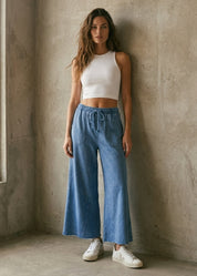 The Essential Washed Terry Knit Wide-Leg Pants
