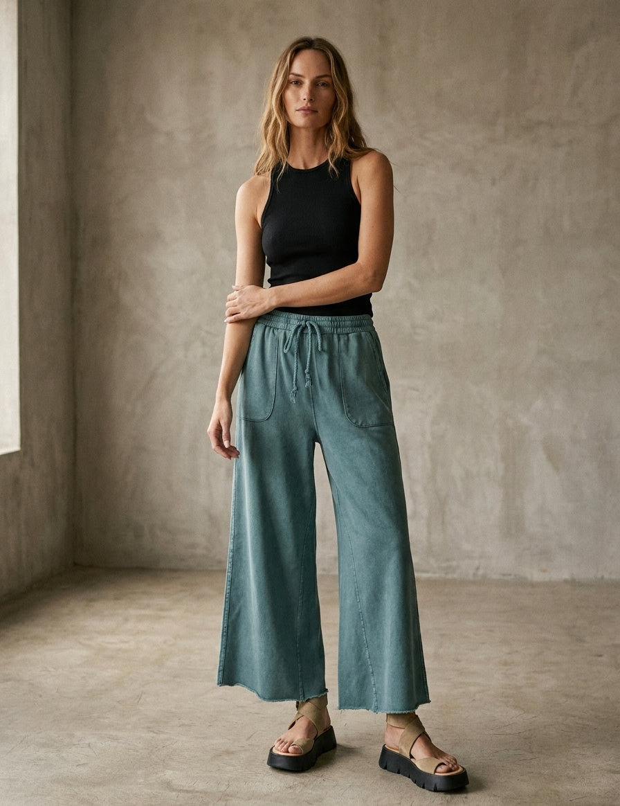The Essential Washed Terry Knit Wide-Leg Pants