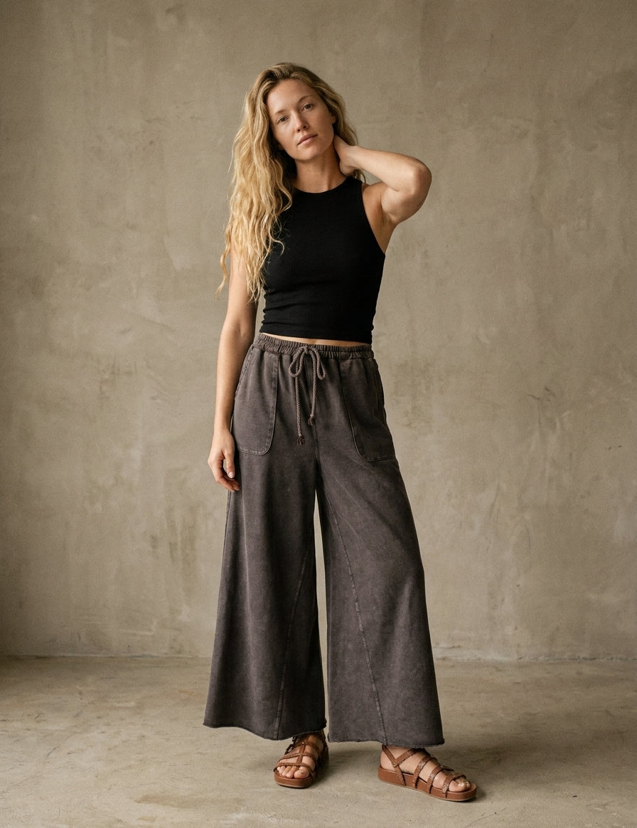 The Essential Washed Terry Knit Wide-Leg Pants