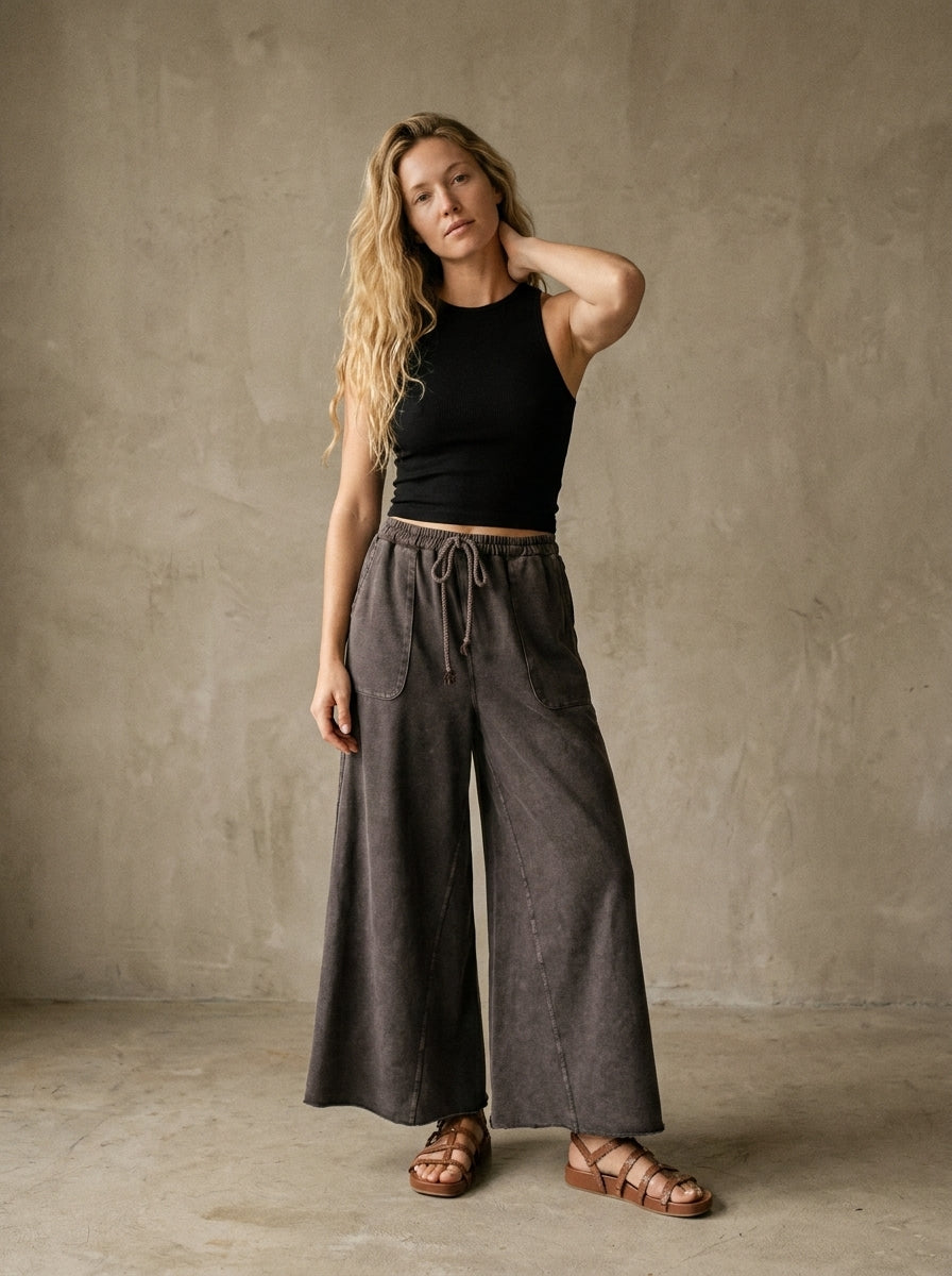 The Essential Washed Terry Knit Wide-Leg Pants