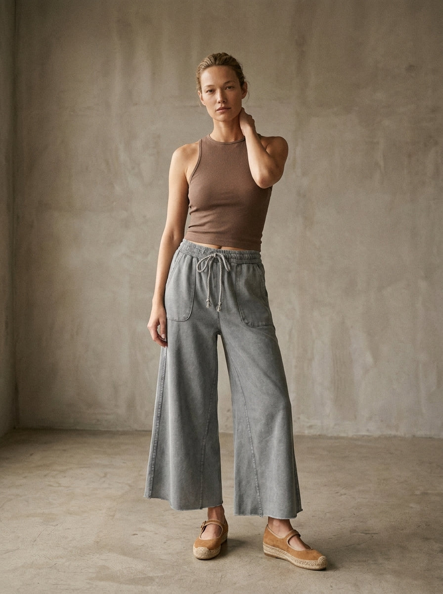 The Essential Washed Terry Knit Wide-Leg Pants