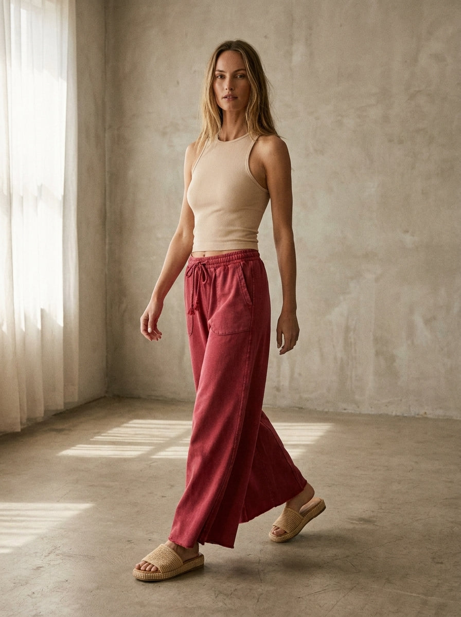 The Essential Washed Terry Knit Wide-Leg Pants