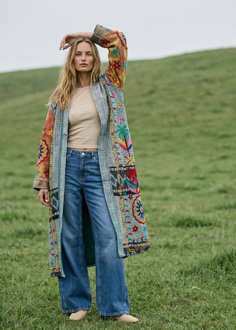 The Storyteller Patchwork & Embroidery Maxi Duster