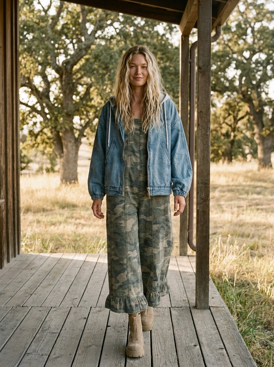 The Weekender Vintage Washed Denim Hooded Bomber Jacket