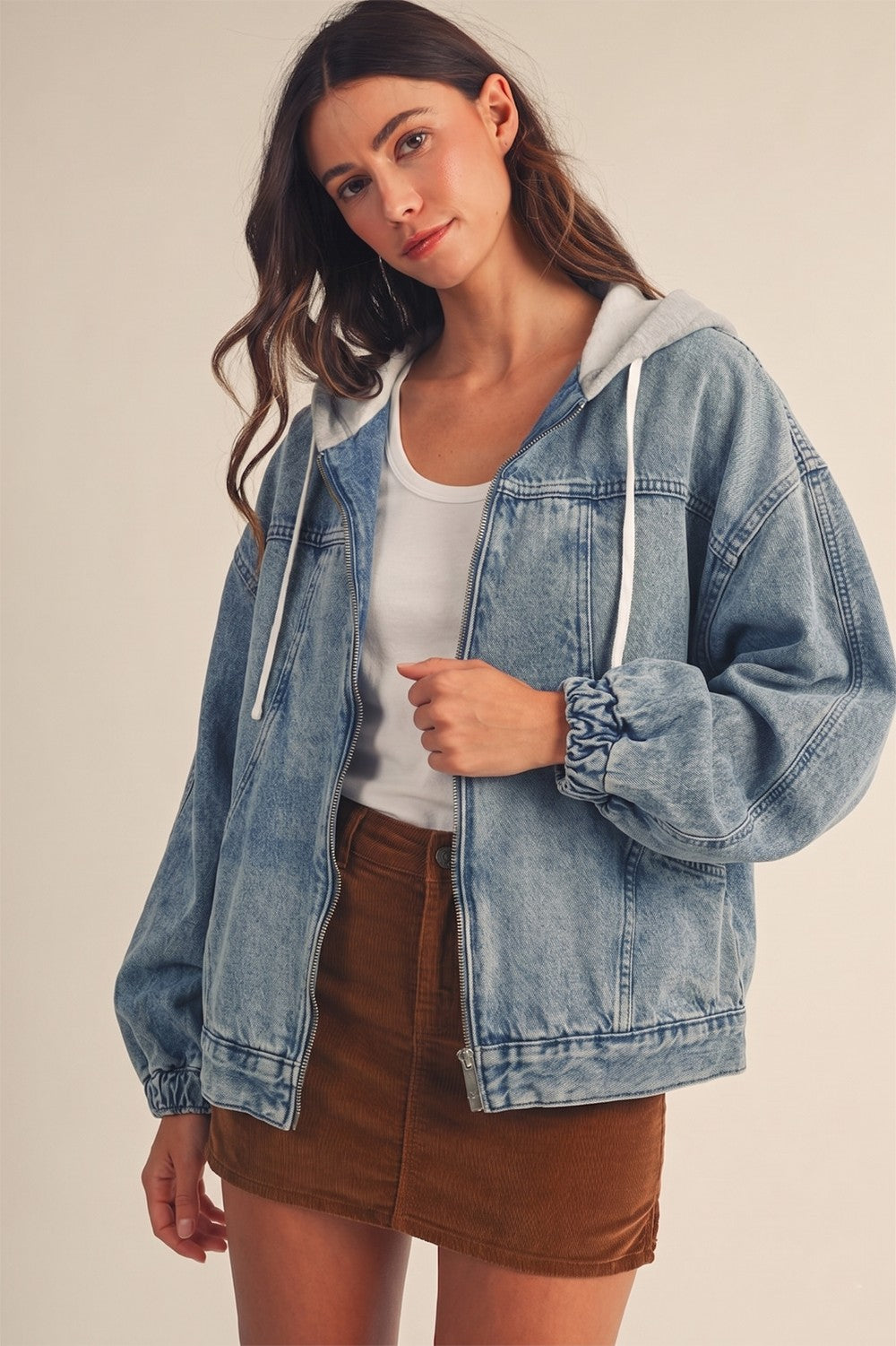 The Weekender Vintage Washed Denim Hooded Bomber Jacket