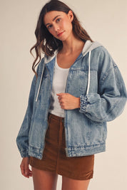 The Weekender Vintage Washed Denim Hooded Bomber Jacket