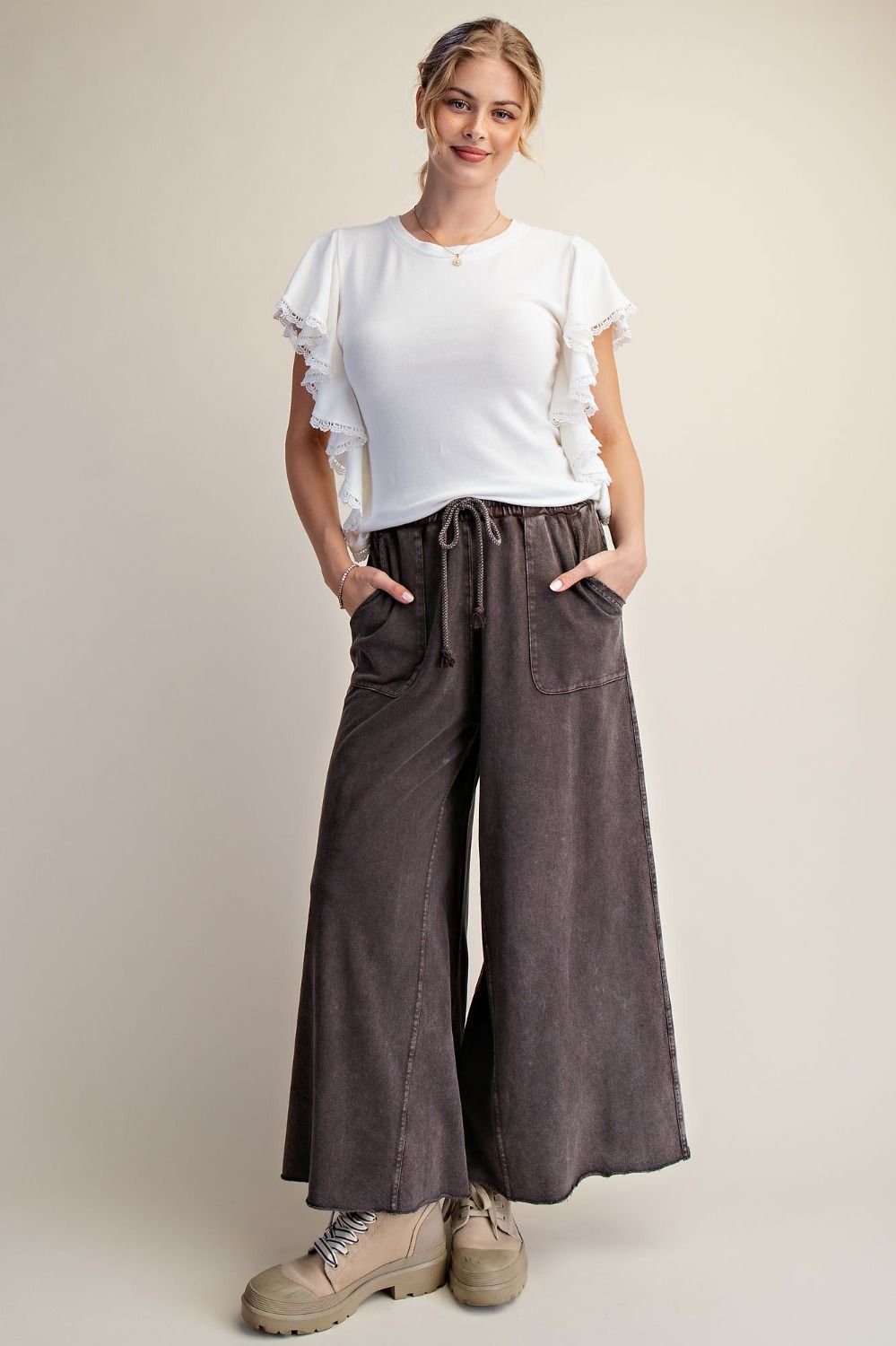 The Essential Washed Terry Knit Wide-Leg Pants