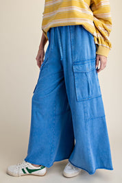 The Essential Mineral Washed Wide Leg Terry Cargo Pants
