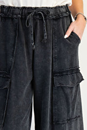 The Essential Mineral Washed Wide Leg Terry Cargo Pants