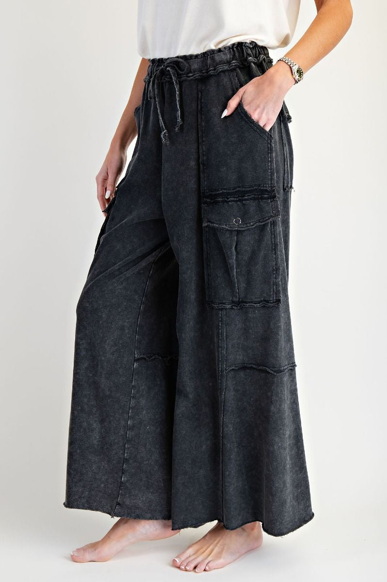 The Essential Mineral Washed Wide Leg Terry Cargo Pants