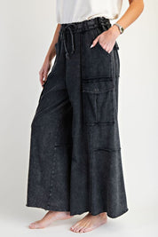 The Essential Mineral Washed Wide Leg Terry Cargo Pants