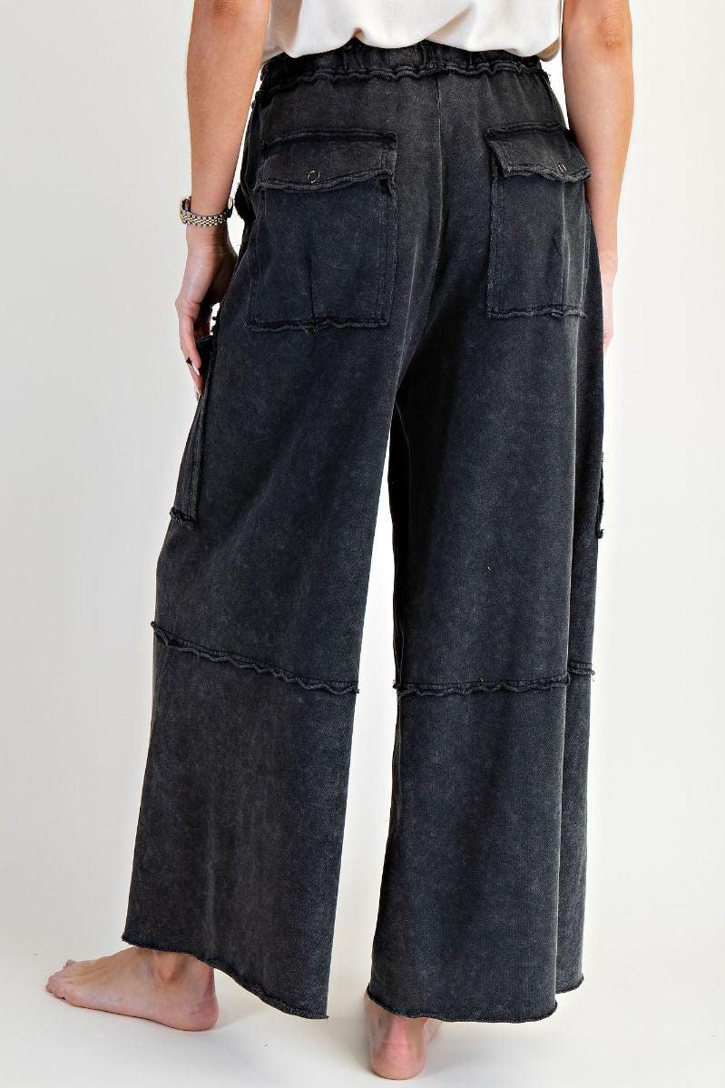 The Essential Mineral Washed Wide Leg Terry Cargo Pants