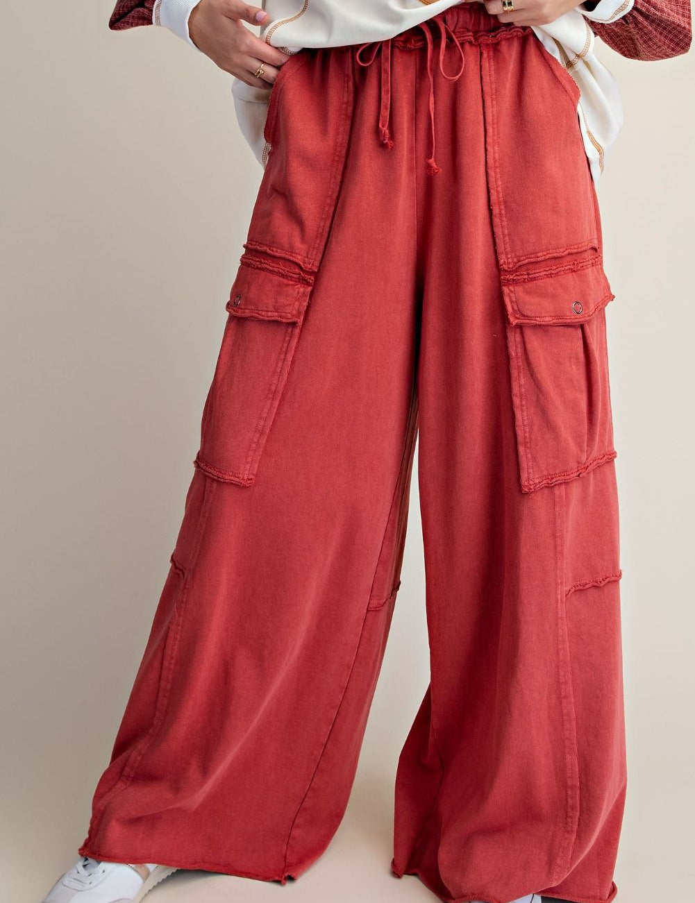 The Essential Mineral Washed Wide Leg Terry Cargo Pants