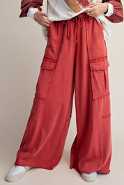 The Essential Mineral Washed Wide Leg Terry Cargo Pants