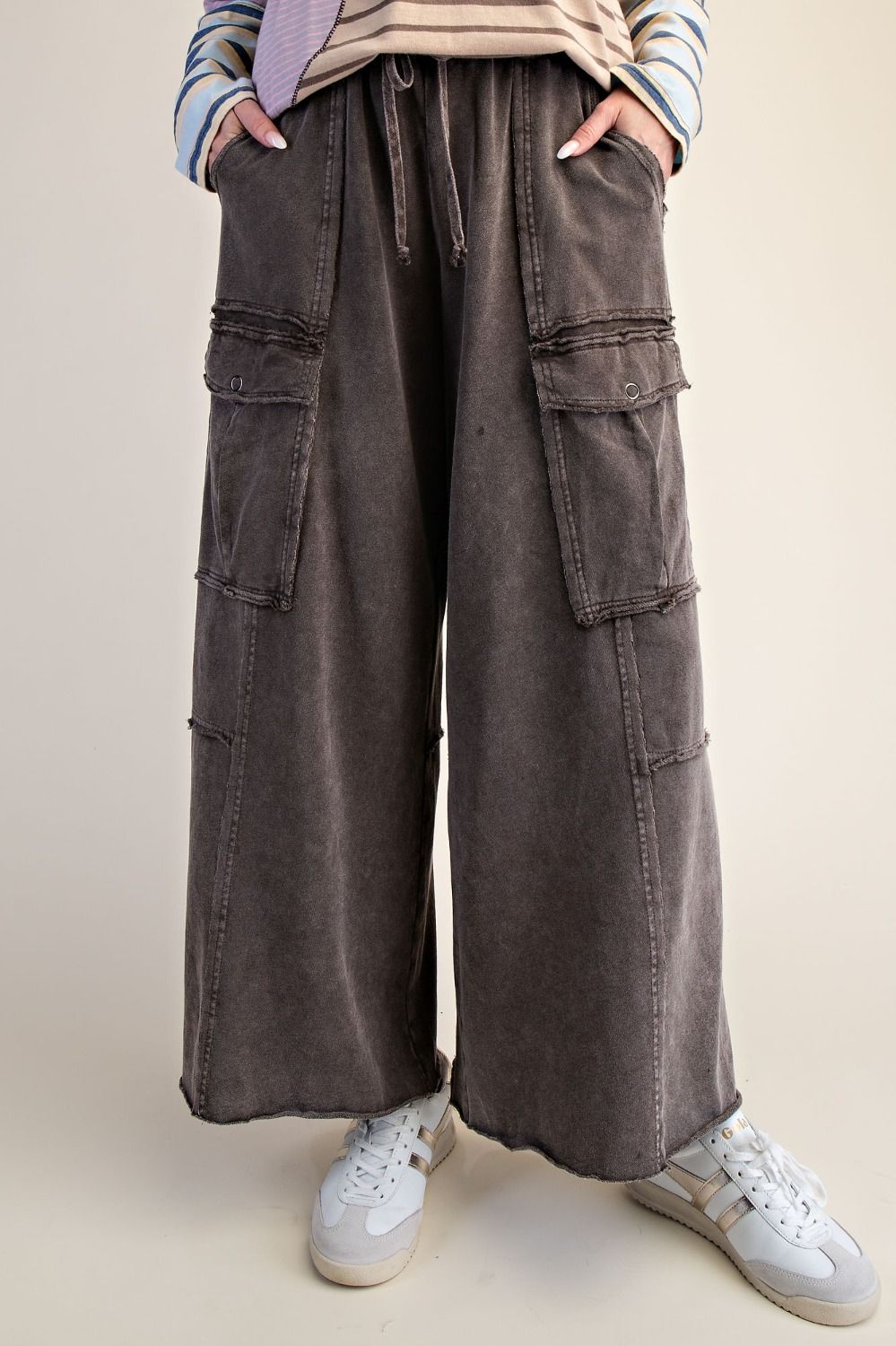 The Essential Mineral Washed Wide Leg Terry Cargo Pants