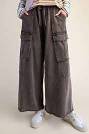 The Essential Mineral Washed Wide Leg Terry Cargo Pants