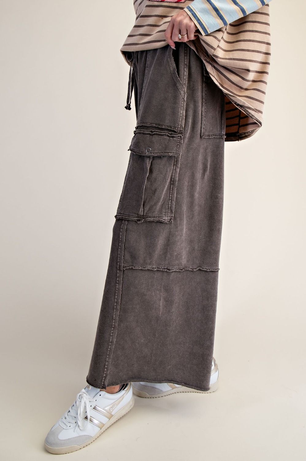 The Essential Mineral Washed Wide Leg Terry Cargo Pants