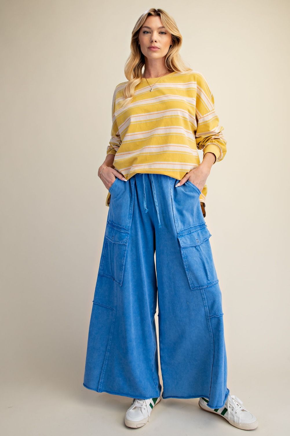 The Essential Mineral Washed Wide Leg Terry Cargo Pants