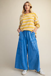 The Essential Mineral Washed Wide Leg Terry Cargo Pants