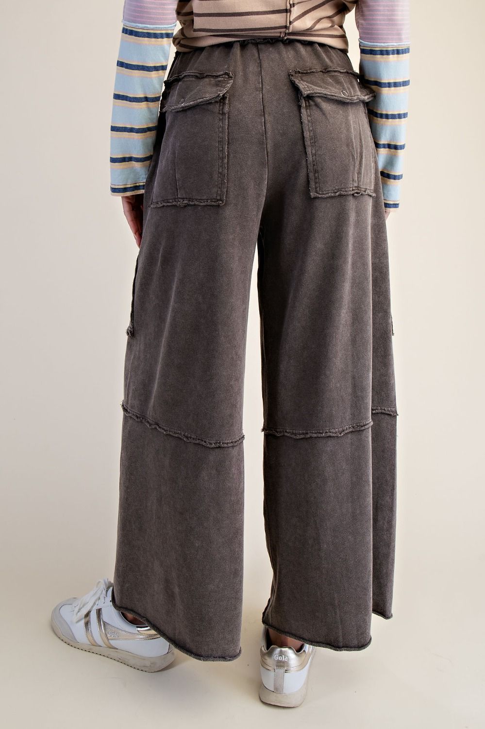The Essential Mineral Washed Wide Leg Terry Cargo Pants