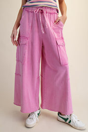 The Essential Mineral Washed Wide Leg Terry Cargo Pants