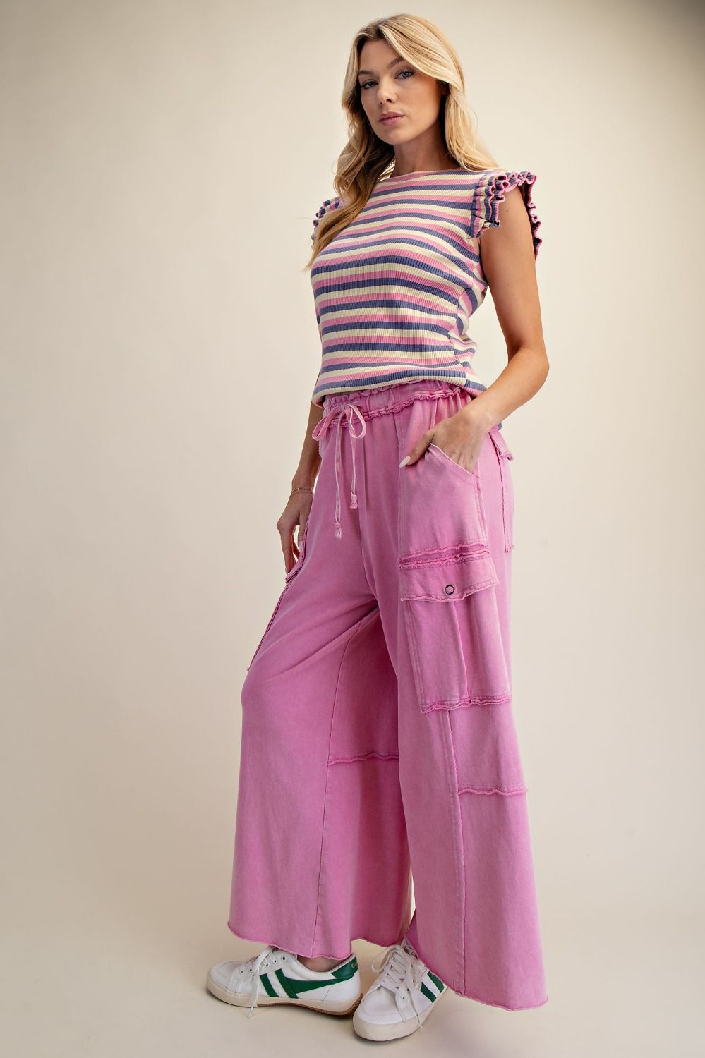 The Essential Mineral Washed Wide Leg Terry Cargo Pants