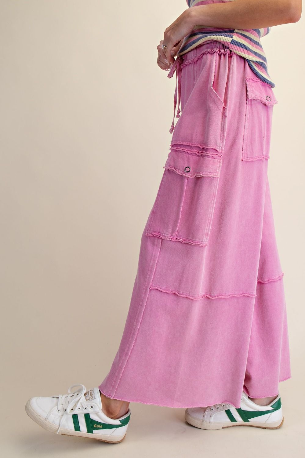 The Essential Mineral Washed Wide Leg Terry Cargo Pants