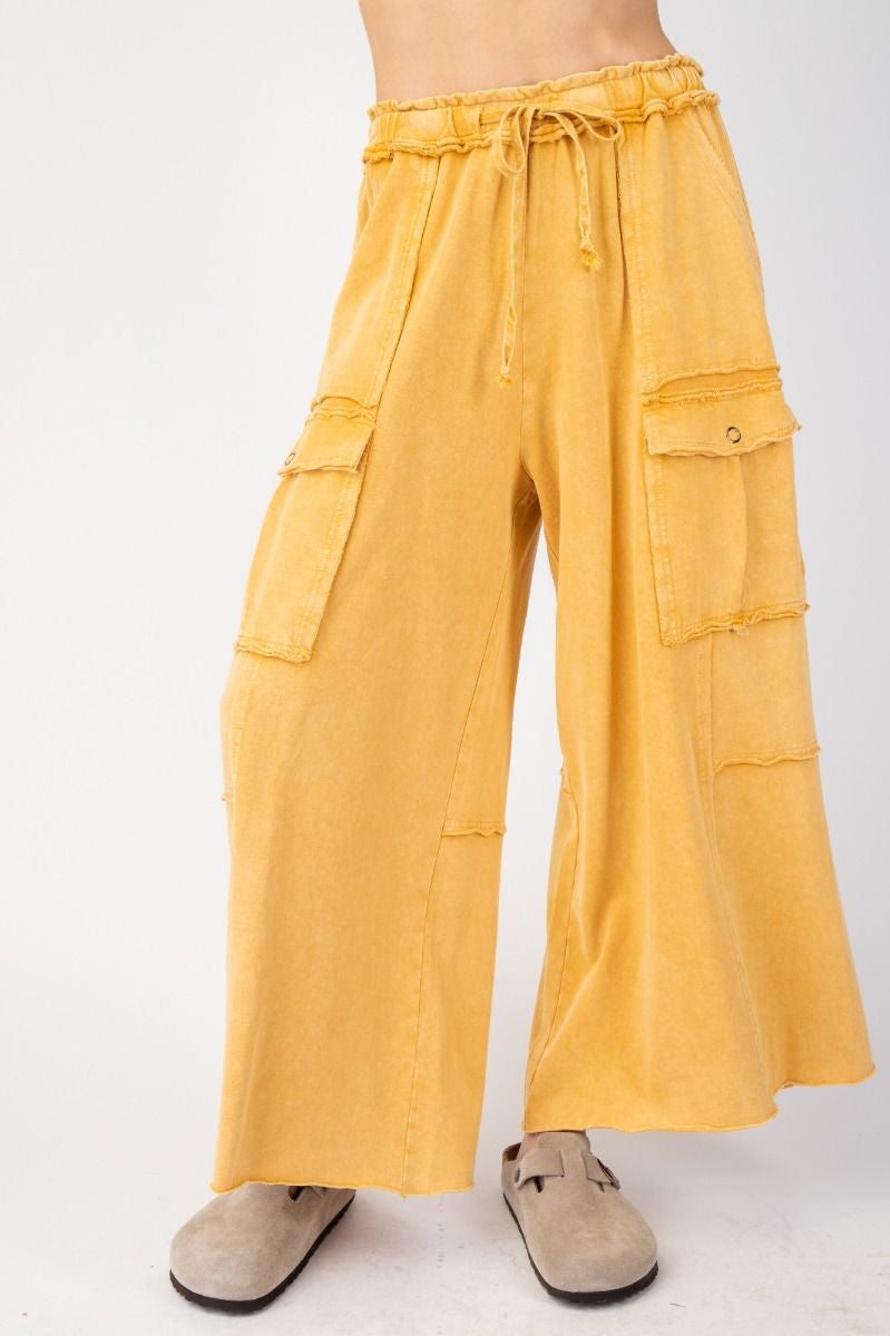 The Essential Mineral Washed Wide Leg Terry Cargo Pants