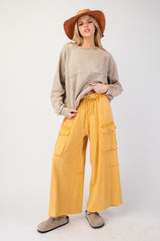 The Essential Mineral Washed Wide Leg Terry Cargo Pants