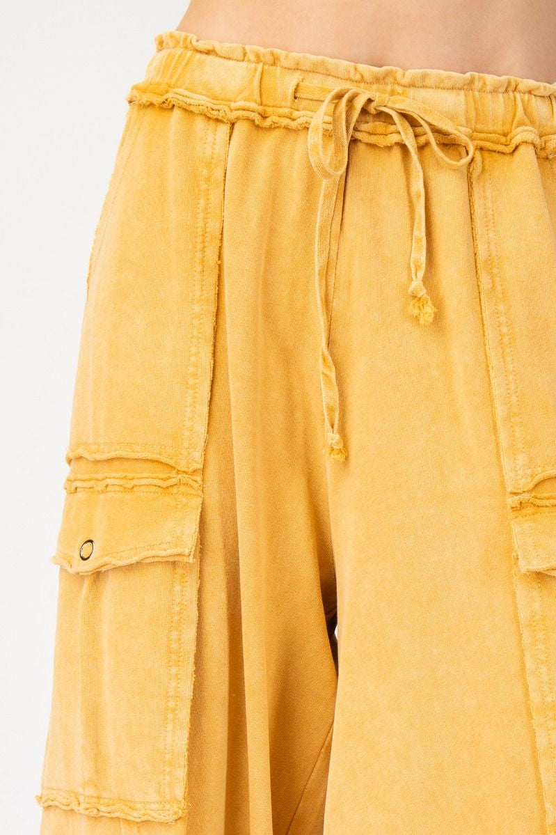 The Essential Mineral Washed Wide Leg Terry Cargo Pants