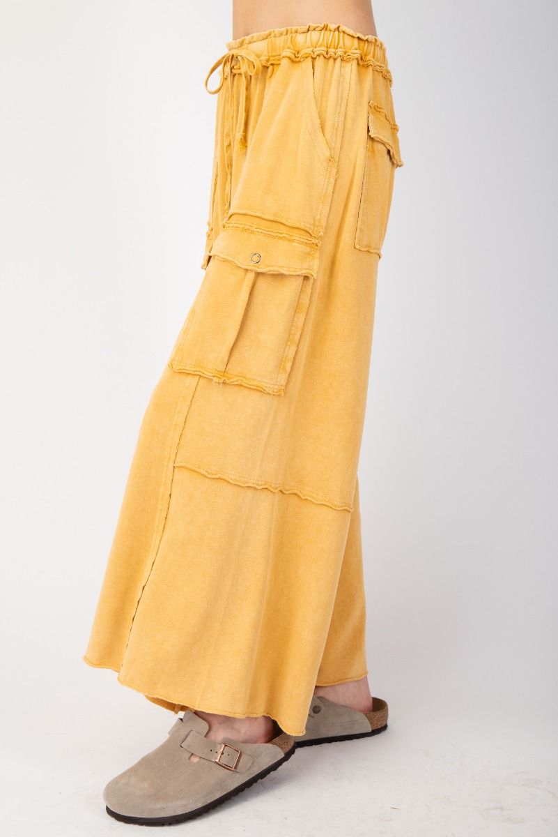 The Essential Mineral Washed Wide Leg Terry Cargo Pants