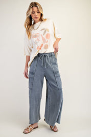 The Essential Mineral Washed Wide Leg Terry Cargo Pants