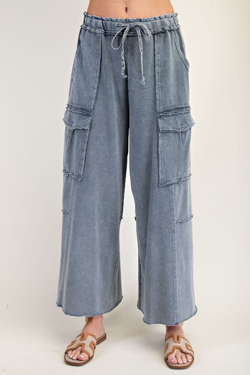 The Essential Mineral Washed Wide Leg Terry Cargo Pants