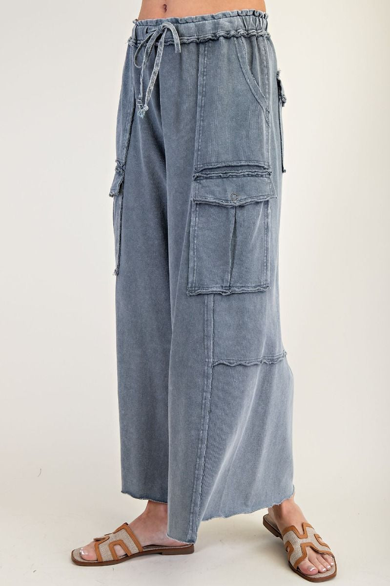 The Essential Mineral Washed Wide Leg Terry Cargo Pants