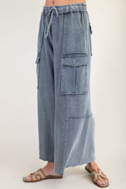 The Essential Mineral Washed Wide Leg Terry Cargo Pants