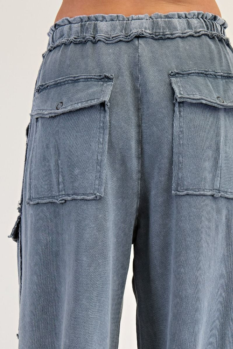The Essential Mineral Washed Wide Leg Terry Cargo Pants