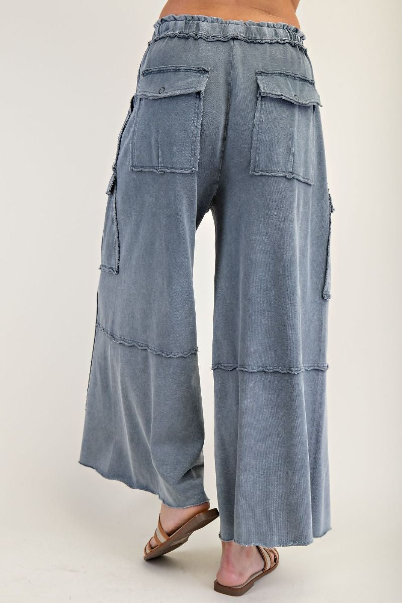 The Essential Mineral Washed Wide Leg Terry Cargo Pants