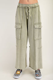 The Essential Mineral Washed Wide Leg Terry Cargo Pants