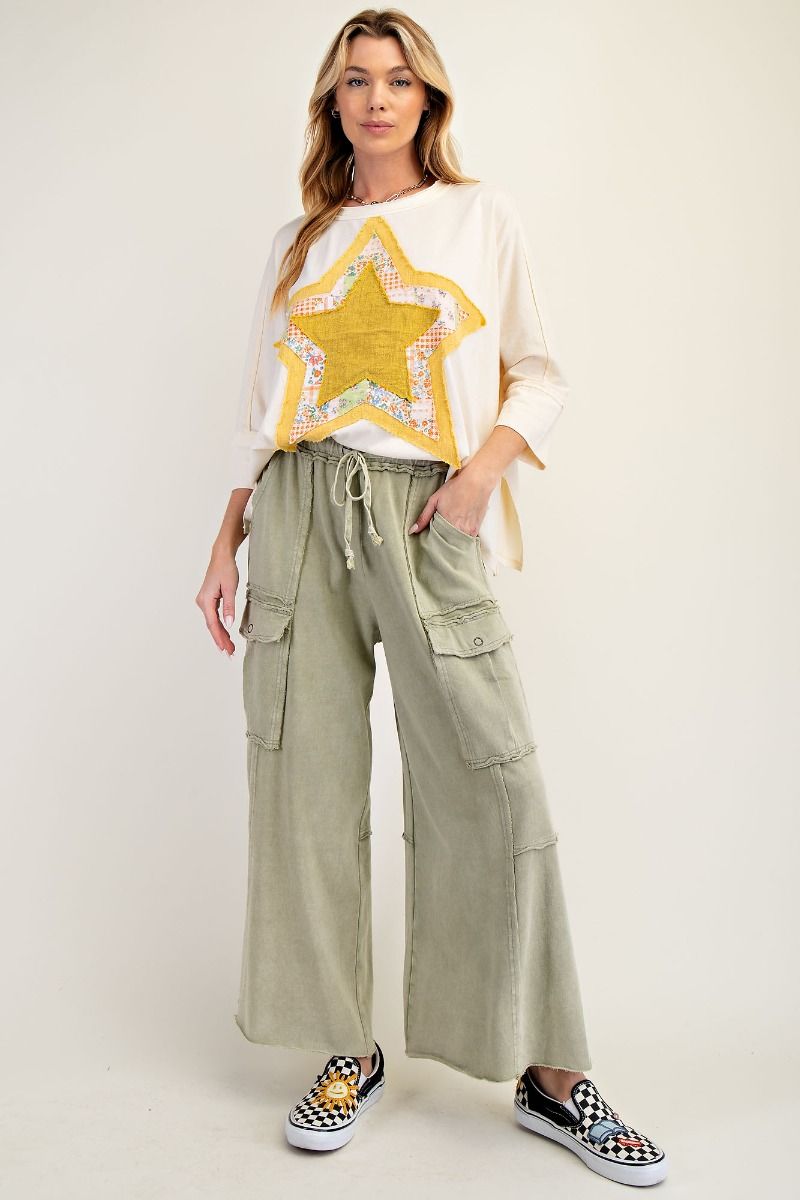 The Essential Mineral Washed Wide Leg Terry Cargo Pants